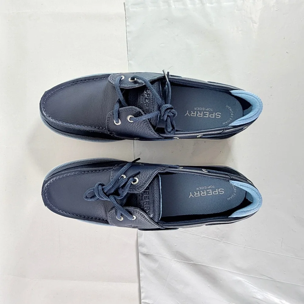 Sperry Surveyor 2-Eye Navy Blue Leather Mesh Boat Shoes Men's Size 13 M New